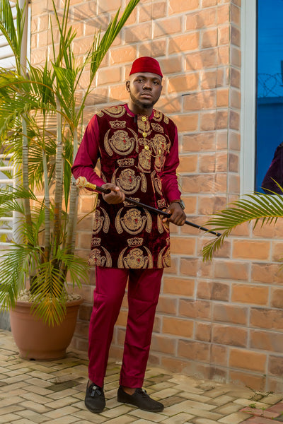 AFRICAN TRADITIONAL ISI AGU  2 PIECES MALE OUTFIT | CHINEDU 2 PIECES SET - Mofe African Fashion