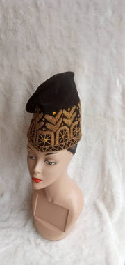 AFRICAN TRADITIONAL  BLUE VELVET WITH BRASS HAT | FILA ASINDE HAT - Mofe African Fashion