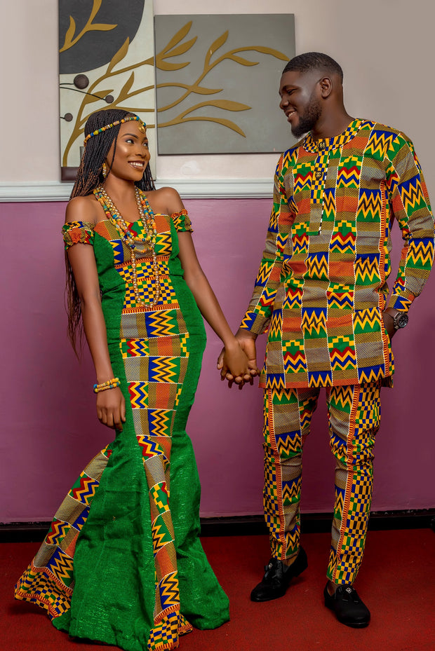 AFRICAN TRADITIONALLY KENTE MIXED WITH ASO WEDDING OUTFIT| ADJUA  DRESS - Mofe African Fashion