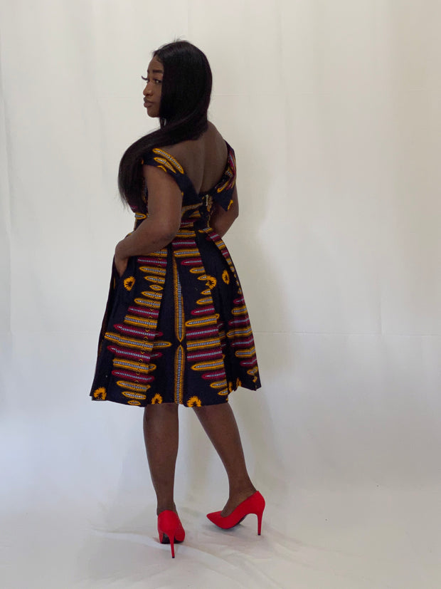 AFRICAN PRINTS ANKARA OFF SHOULDER KISS PLEAT SHORT DRESS | ANU DRESS - Mofe African Fashion
