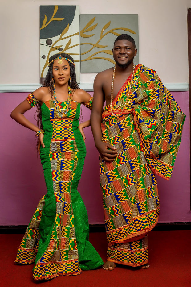 AFRICAN TRADITIONALLY KENTE MIXED WITH ASO WEDDING OUTFIT| ADJUA  DRESS - Mofe African Fashion