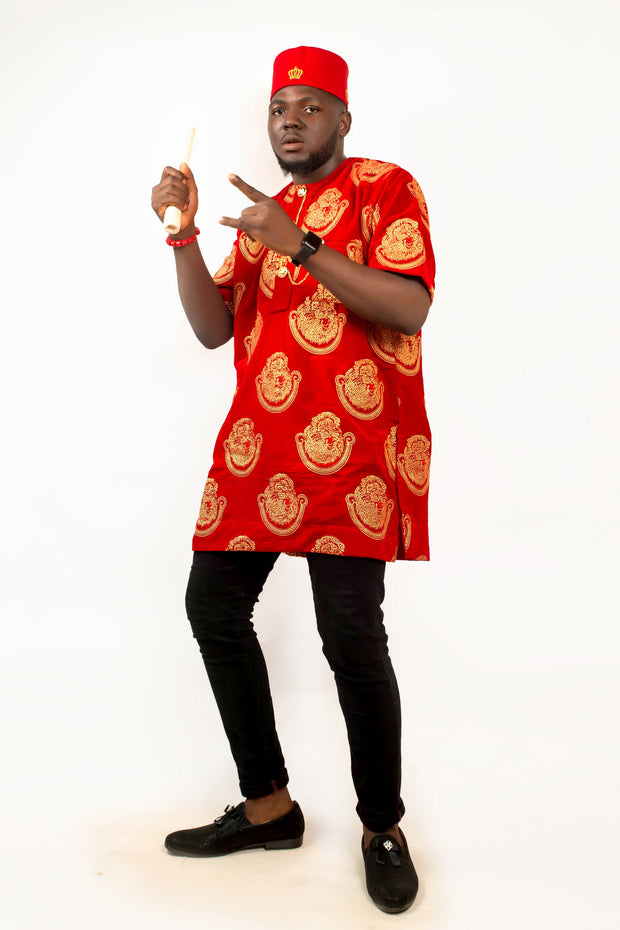 AFRICAN TRADITIONAL ISI AGU VELVET TOP FOR MEN| OBINA VELVET TOP - Mofe African Fashion