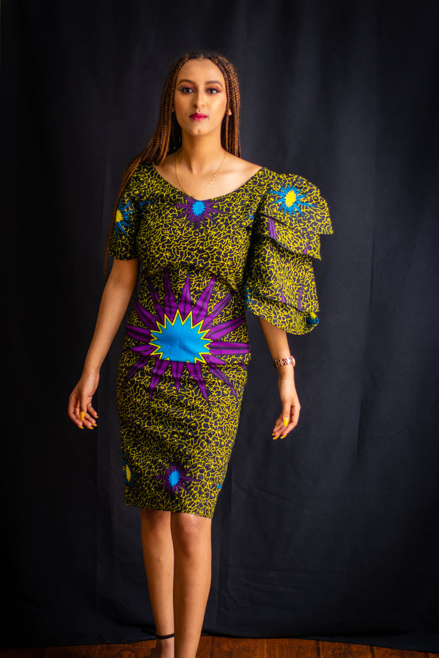 African Prints Ankara  Pencil Dress With Different Sleeve - Mofe African Fashion