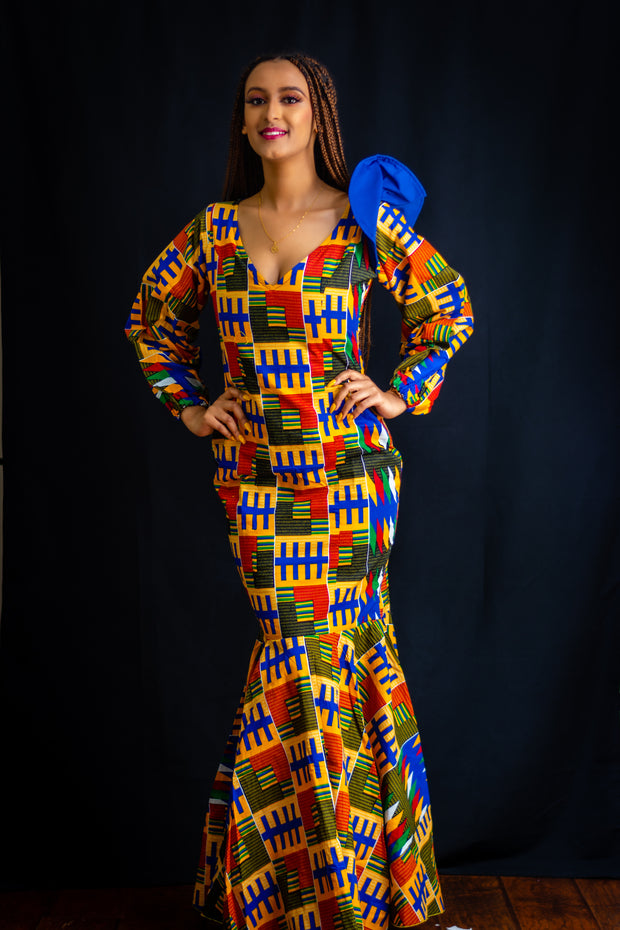 AFRICAN PRINTS KENTE  LONG  DRESS | TAYO DRESS - Mofe African Fashion