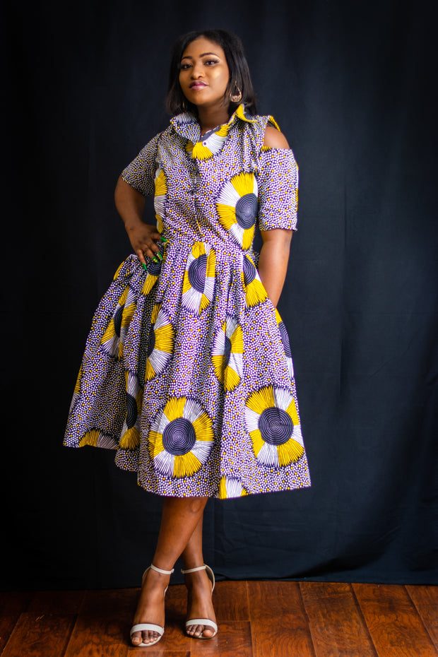 AFRICAN PRINTS ANKARA COLD SHOULDER MIDI DRESS| RENIKE DRESS - Mofe African Fashion