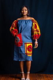AFRICAN PRINTS ANKARA DENIM MIDI DRESS| MORAYO DRESS - Mofe African Fashion