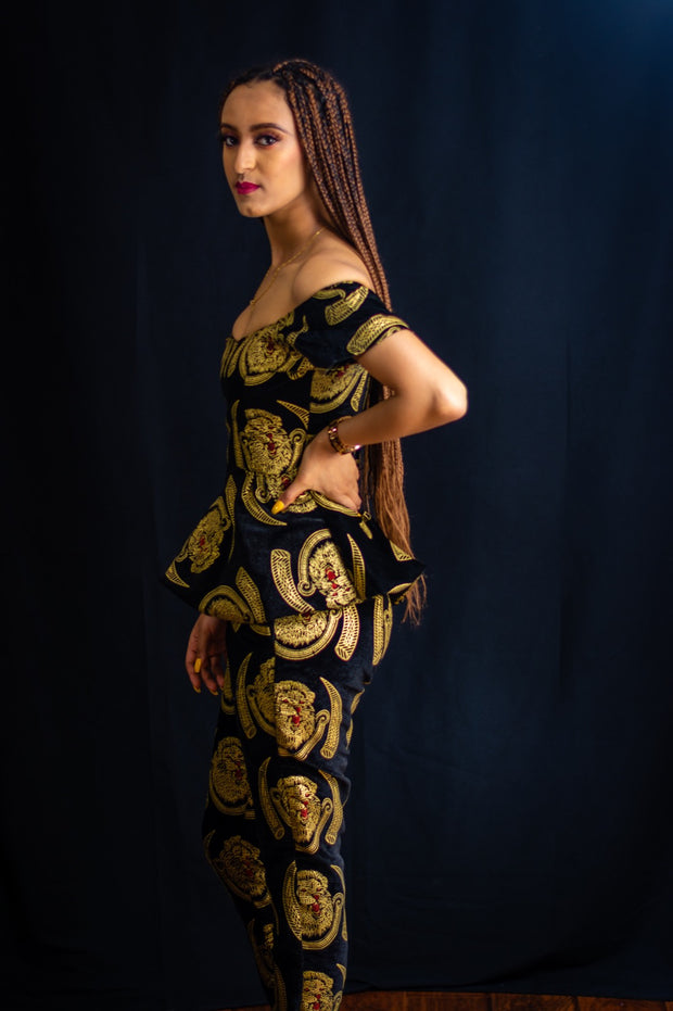 AFRICAN ISI AGU VELVET 2 PIECES FOR FEMALE| IJIOMA ISI AGU SET - Mofe African Fashion