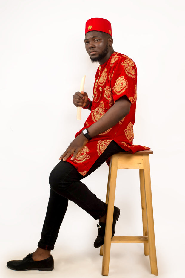 AFRICAN TRADITIONAL ISI AGU VELVET FOR MALE| UCHE TOP - Mofe African Fashion